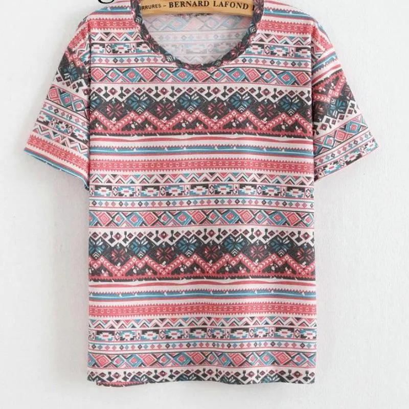 Vintage Summer Geometric Pattern Printed Tees