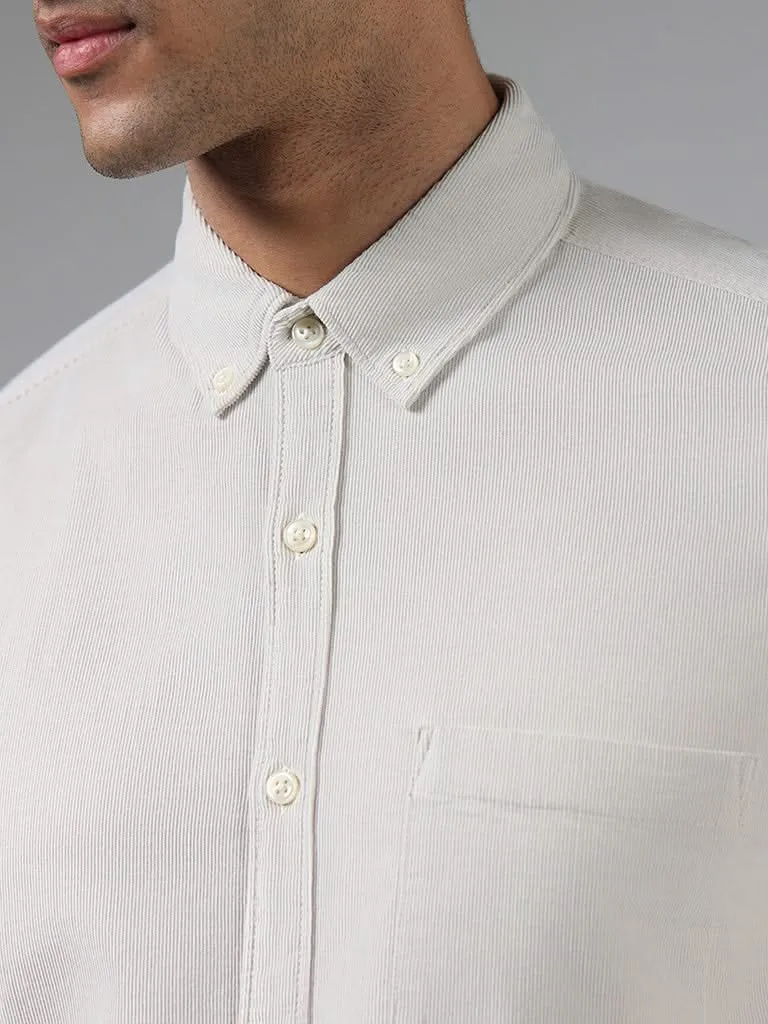 WES Casuals Solid Cream Cotton Slim-Fit Shirt