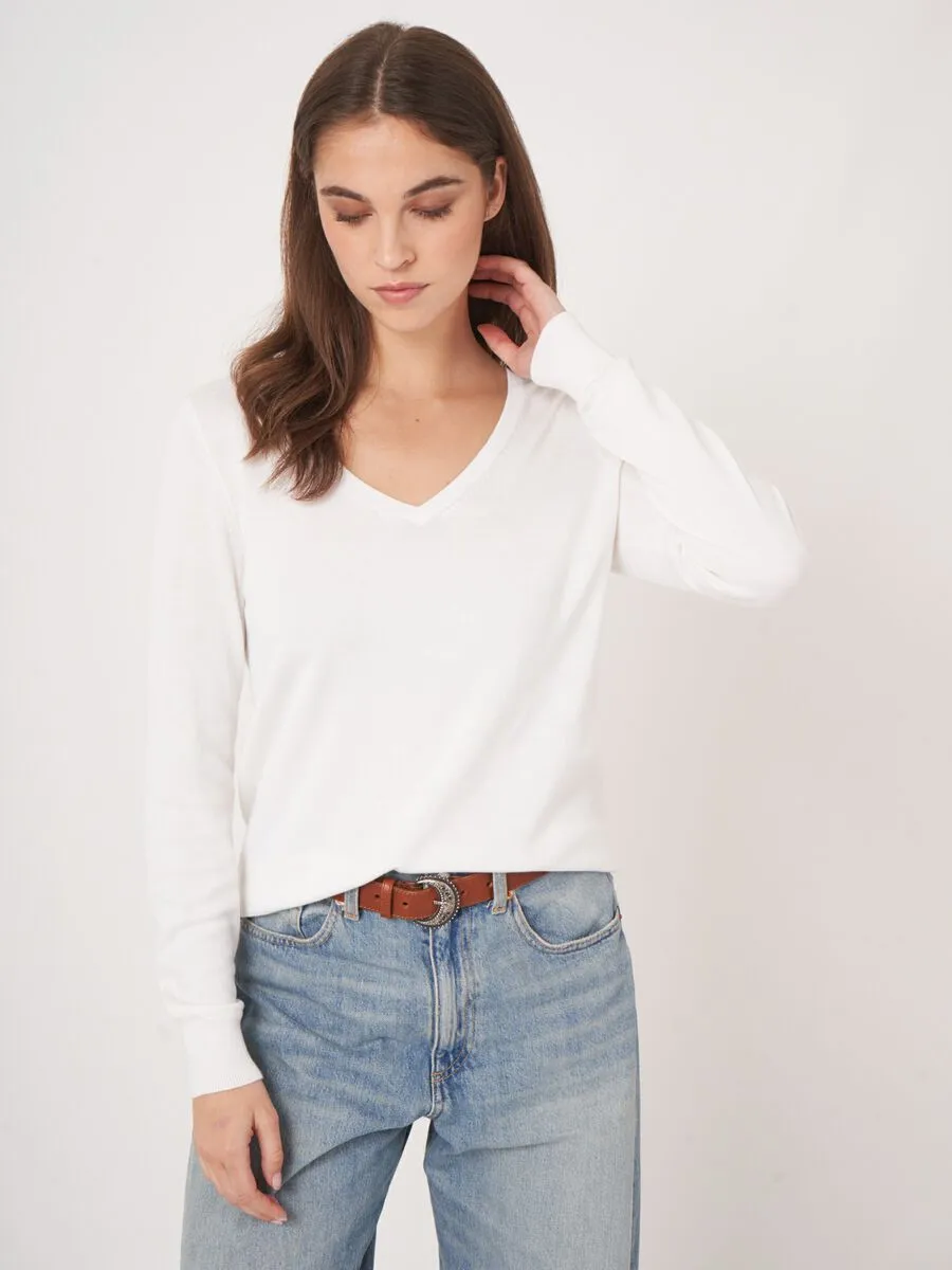 White Basic V Pullover