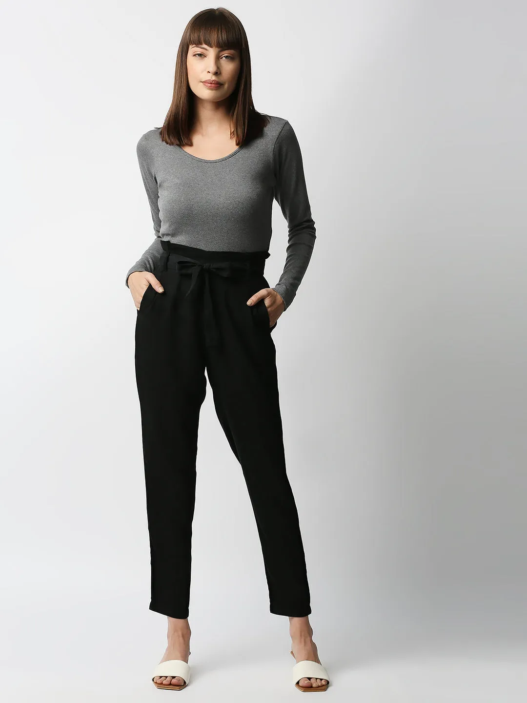 Women High-Rise Comfort Paper Bag Pants