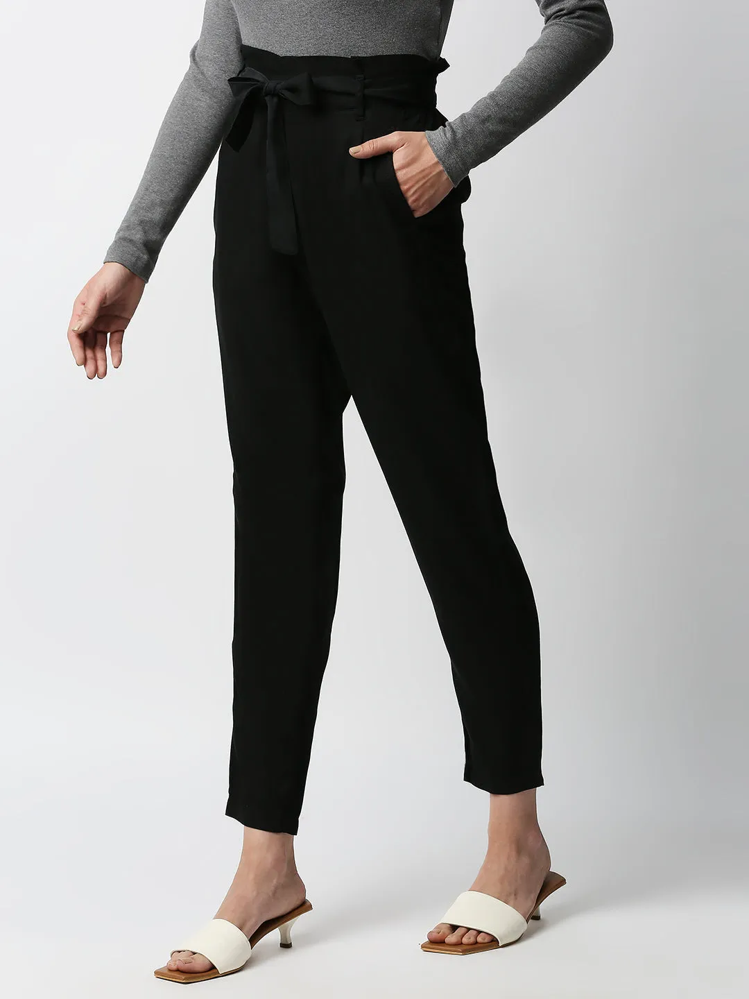Women High-Rise Comfort Paper Bag Pants
