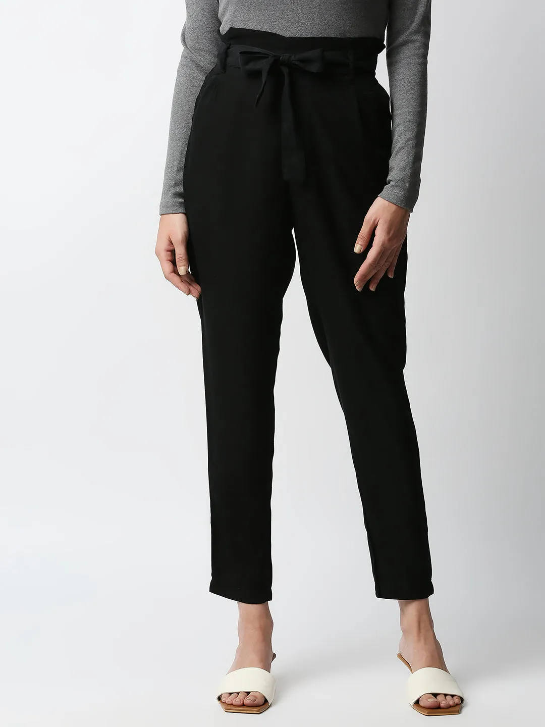 Women High-Rise Comfort Paper Bag Pants