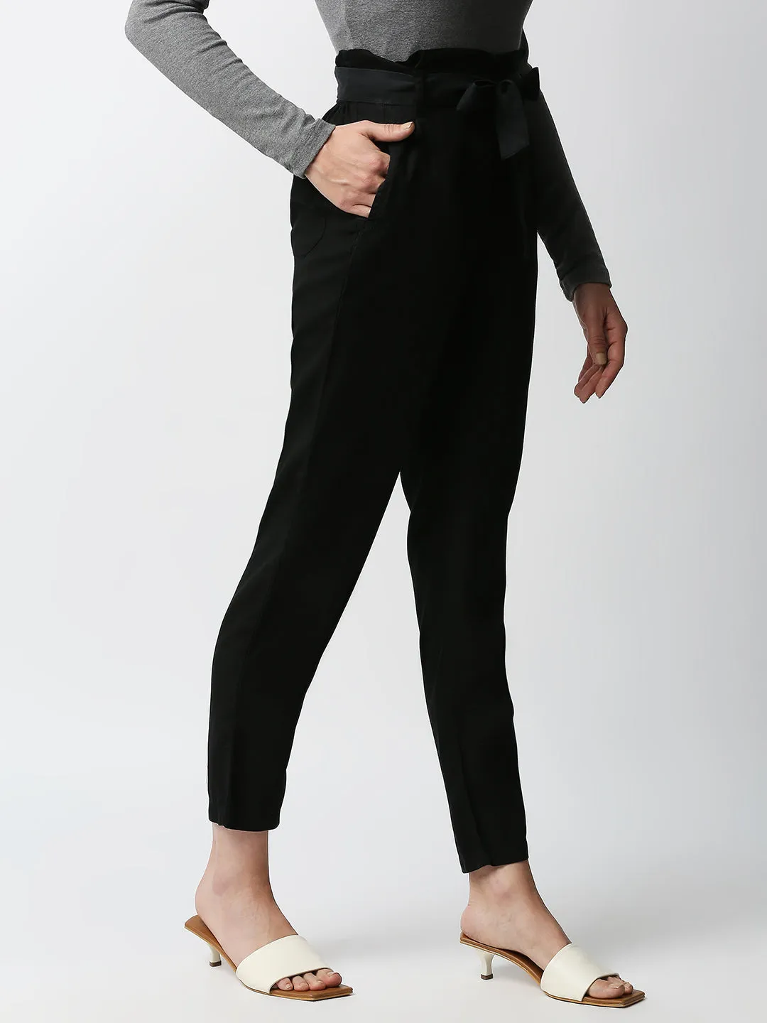 Women High-Rise Comfort Paper Bag Pants
