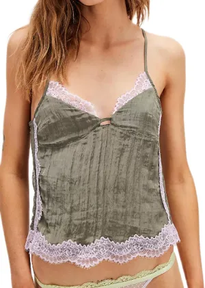 Women Sexy Ruffle Hem V Neck Cami Sleeveless Low Cut Lace Patchwork Camisole Spaghetti Strap Sheer Mesh Pleated Top