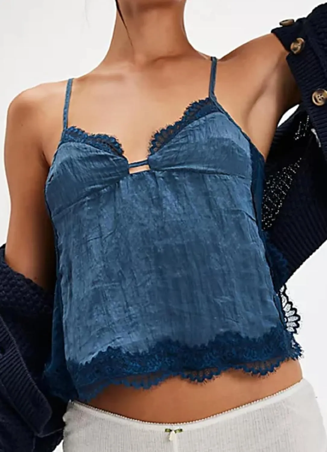 Women Sexy Ruffle Hem V Neck Cami Sleeveless Low Cut Lace Patchwork Camisole Spaghetti Strap Sheer Mesh Pleated Top