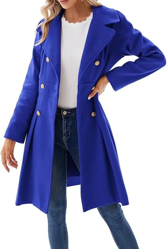 Women Trench Coat Adult Winter Double-Breasted Classic Lapel Overcoat