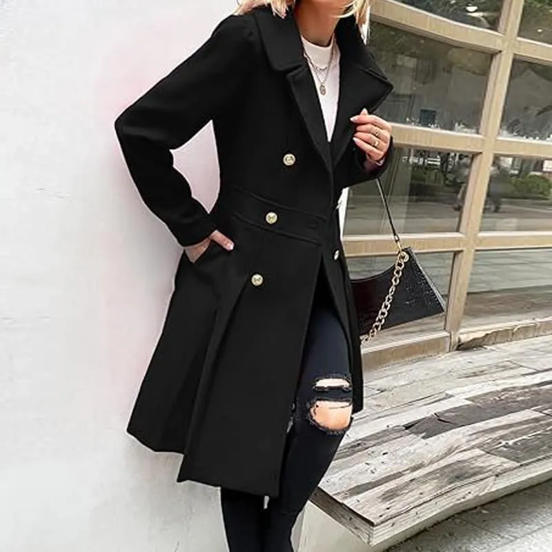 Women Trench Coat Adult Winter Double-Breasted Classic Lapel Overcoat