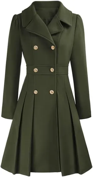 Women Trench Coat Adult Winter Double-Breasted Classic Lapel Overcoat