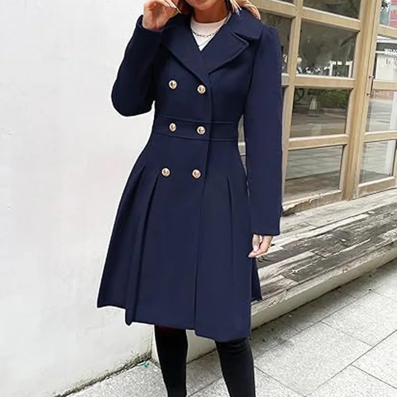 Women Trench Coat Adult Winter Double-Breasted Classic Lapel Overcoat