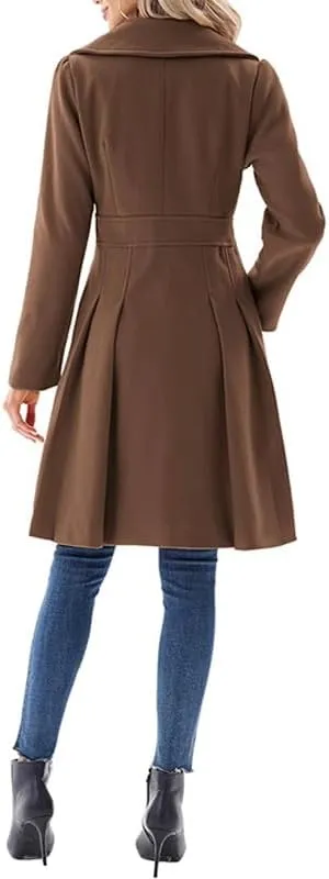 Women Trench Coat Adult Winter Double-Breasted Classic Lapel Overcoat