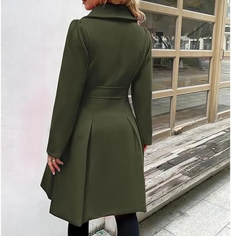 Women Trench Coat Adult Winter Double-Breasted Classic Lapel Overcoat