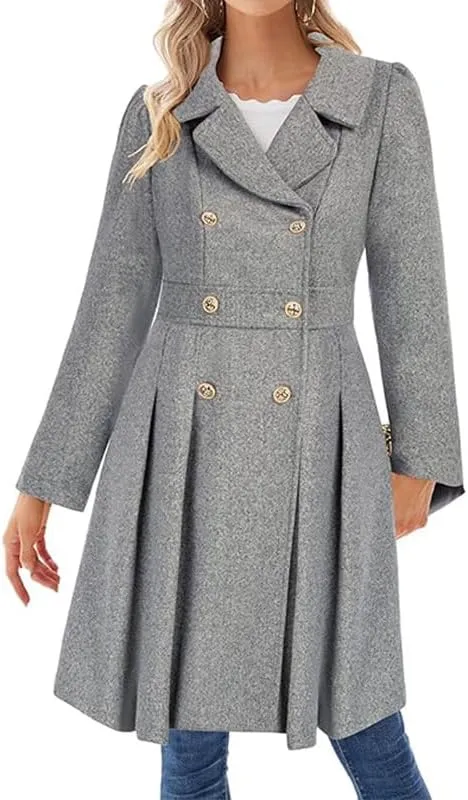 Women Trench Coat Adult Winter Double-Breasted Classic Lapel Overcoat