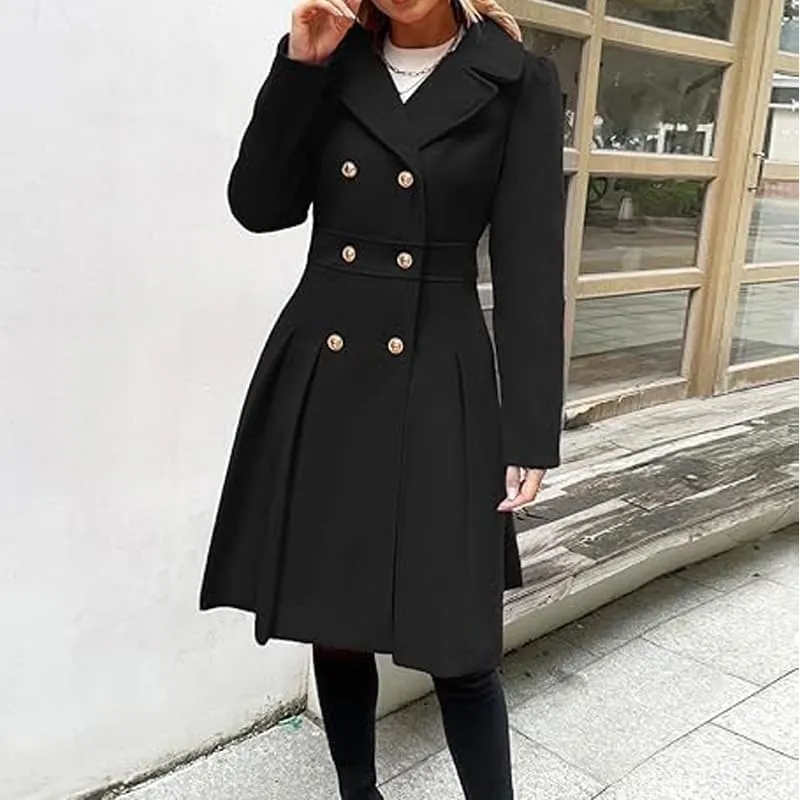 Women Trench Coat Adult Winter Double-Breasted Classic Lapel Overcoat