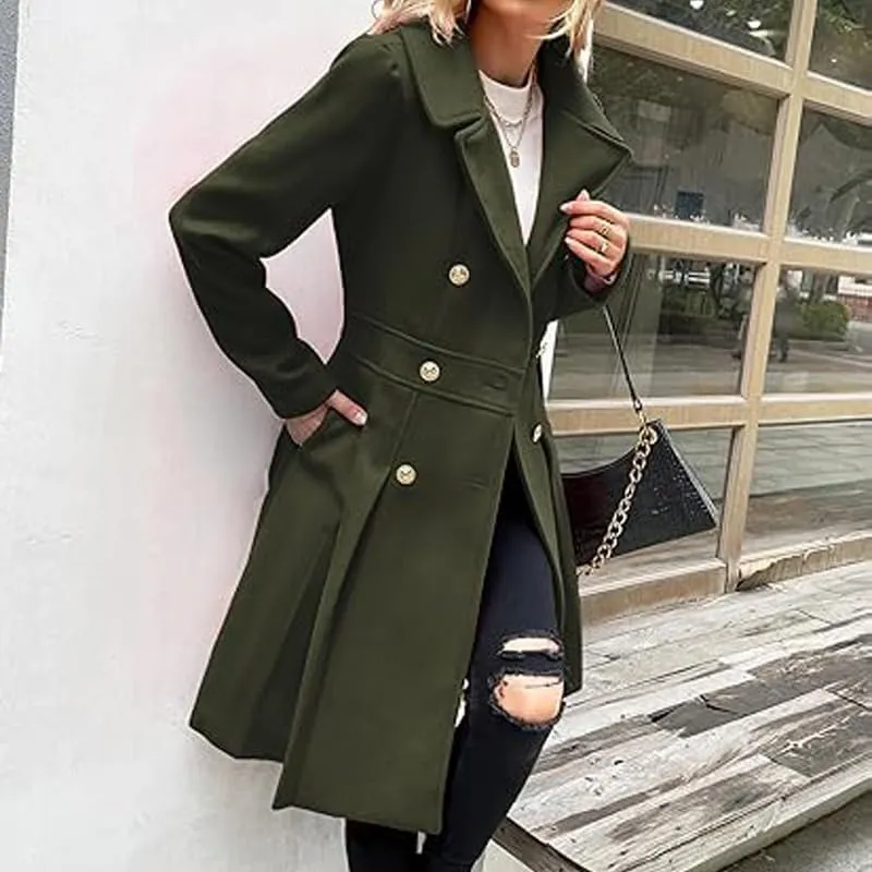 Women Trench Coat Adult Winter Double-Breasted Classic Lapel Overcoat