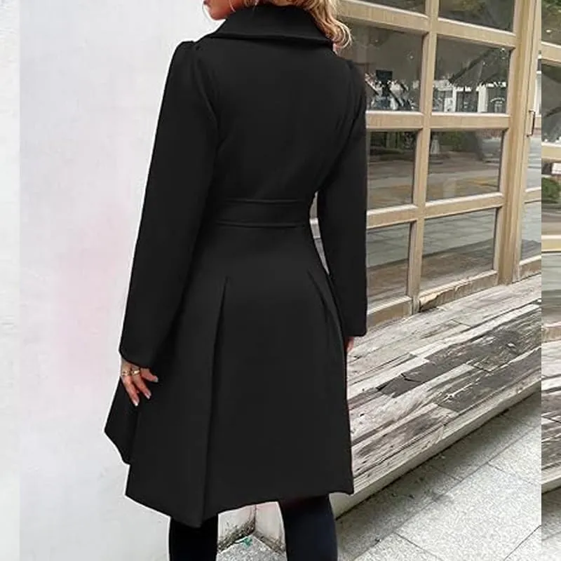 Women Trench Coat Adult Winter Double-Breasted Classic Lapel Overcoat