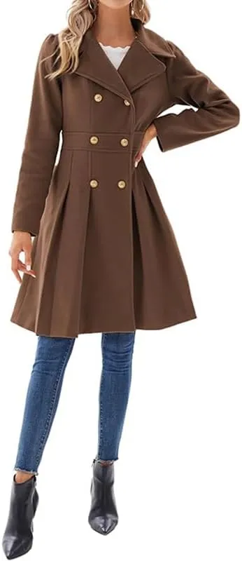 Women Trench Coat Adult Winter Double-Breasted Classic Lapel Overcoat