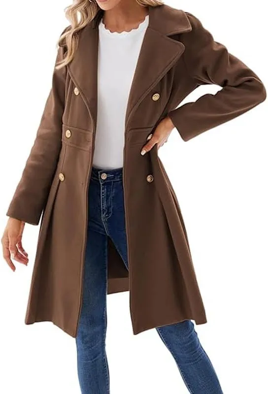 Women Trench Coat Adult Winter Double-Breasted Classic Lapel Overcoat