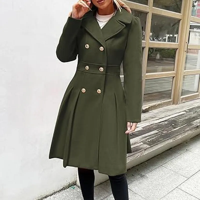 Women Trench Coat Adult Winter Double-Breasted Classic Lapel Overcoat