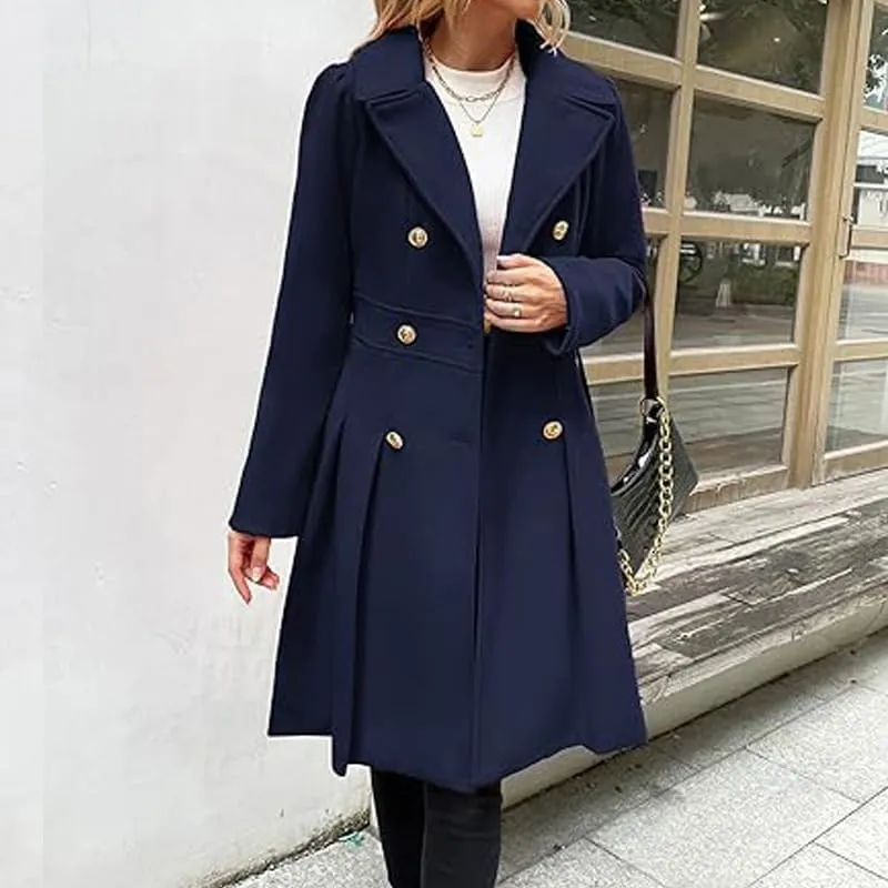 Women Trench Coat Adult Winter Double-Breasted Classic Lapel Overcoat