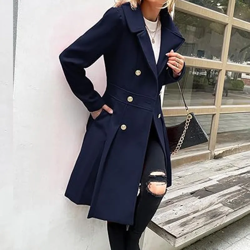 Women Trench Coat Adult Winter Double-Breasted Classic Lapel Overcoat