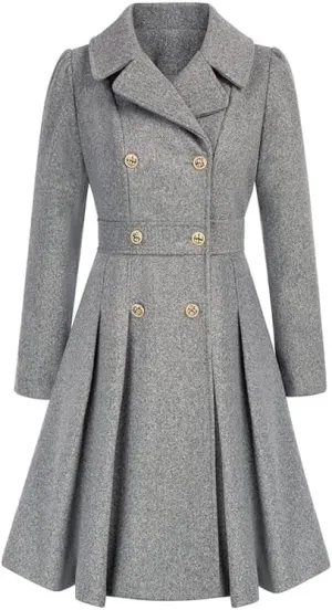 Women Trench Coat Adult Winter Double-Breasted Classic Lapel Overcoat
