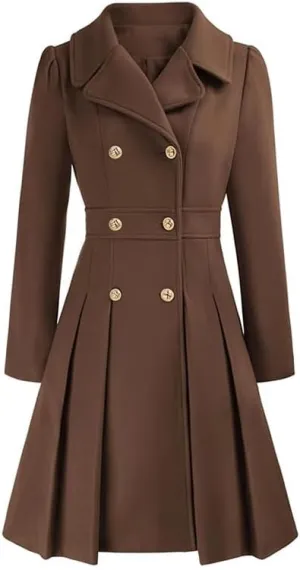 Women Trench Coat Adult Winter Double-Breasted Classic Lapel Overcoat