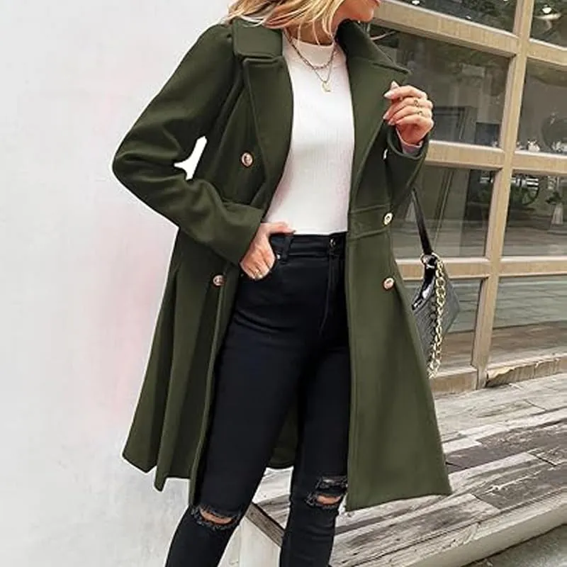 Women Trench Coat Adult Winter Double-Breasted Classic Lapel Overcoat