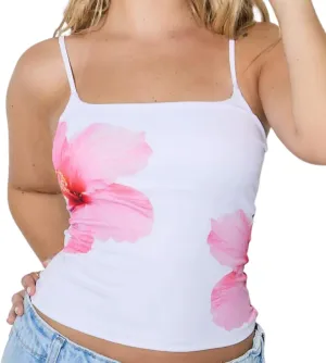 Women Y2k Spaghetti Strap Cami Tops Sleeveless Scoop Neck Floral Camisoles Teen Girls Aesthetic Crop Tank Top