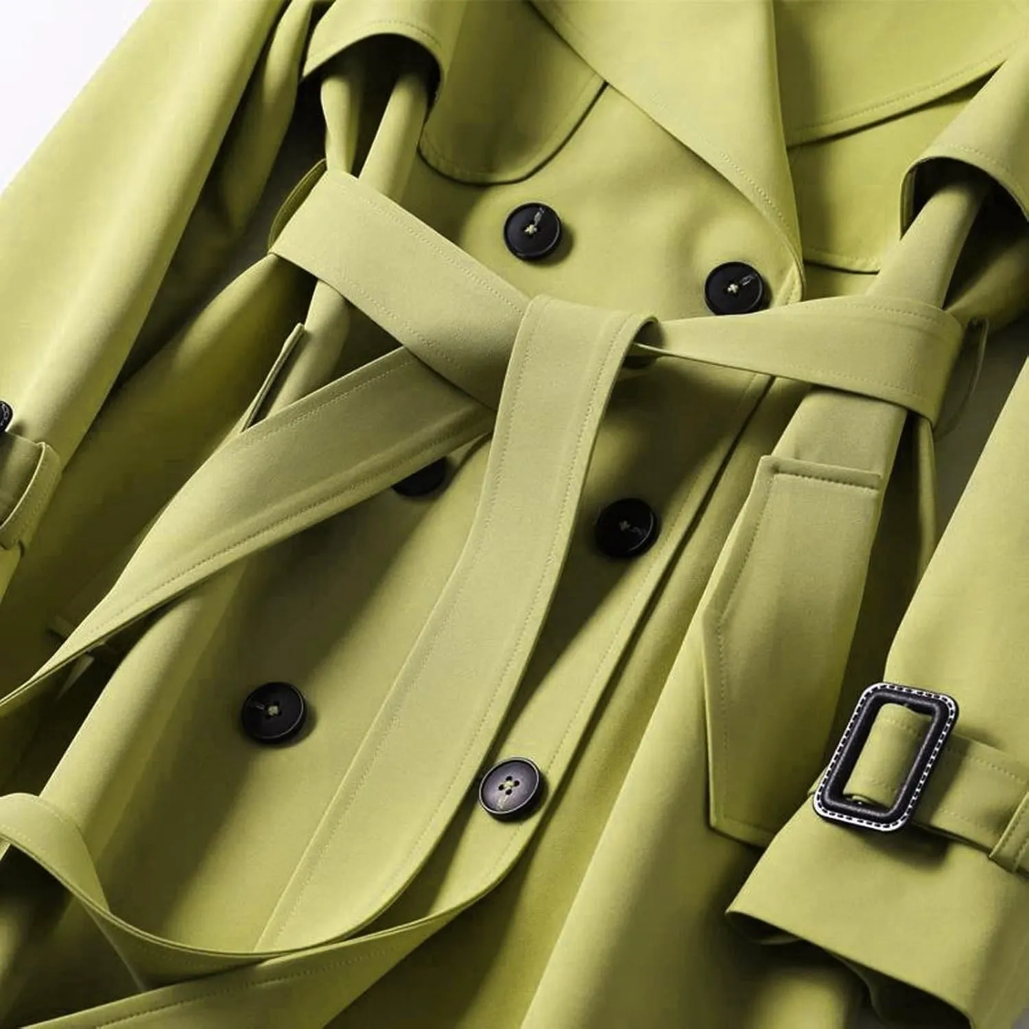 Women's Double Breasted Trench Coat Classic Mid-Length Belted Overcoat Trendy Fall Winter Dress Jacket with Pockets