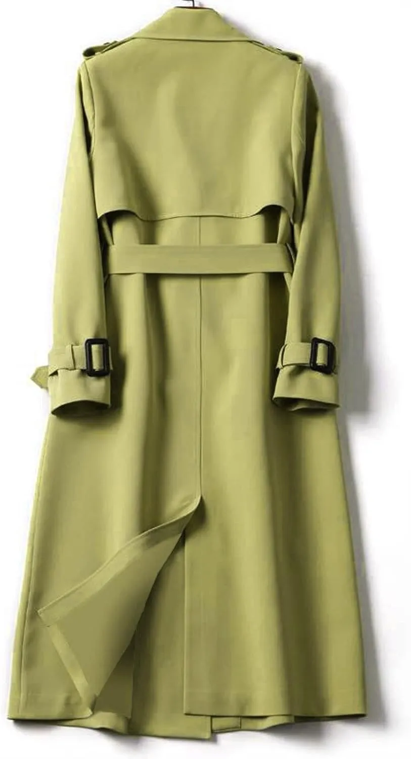 Women's Double Breasted Trench Coat Classic Mid-Length Belted Overcoat Trendy Fall Winter Dress Jacket with Pockets