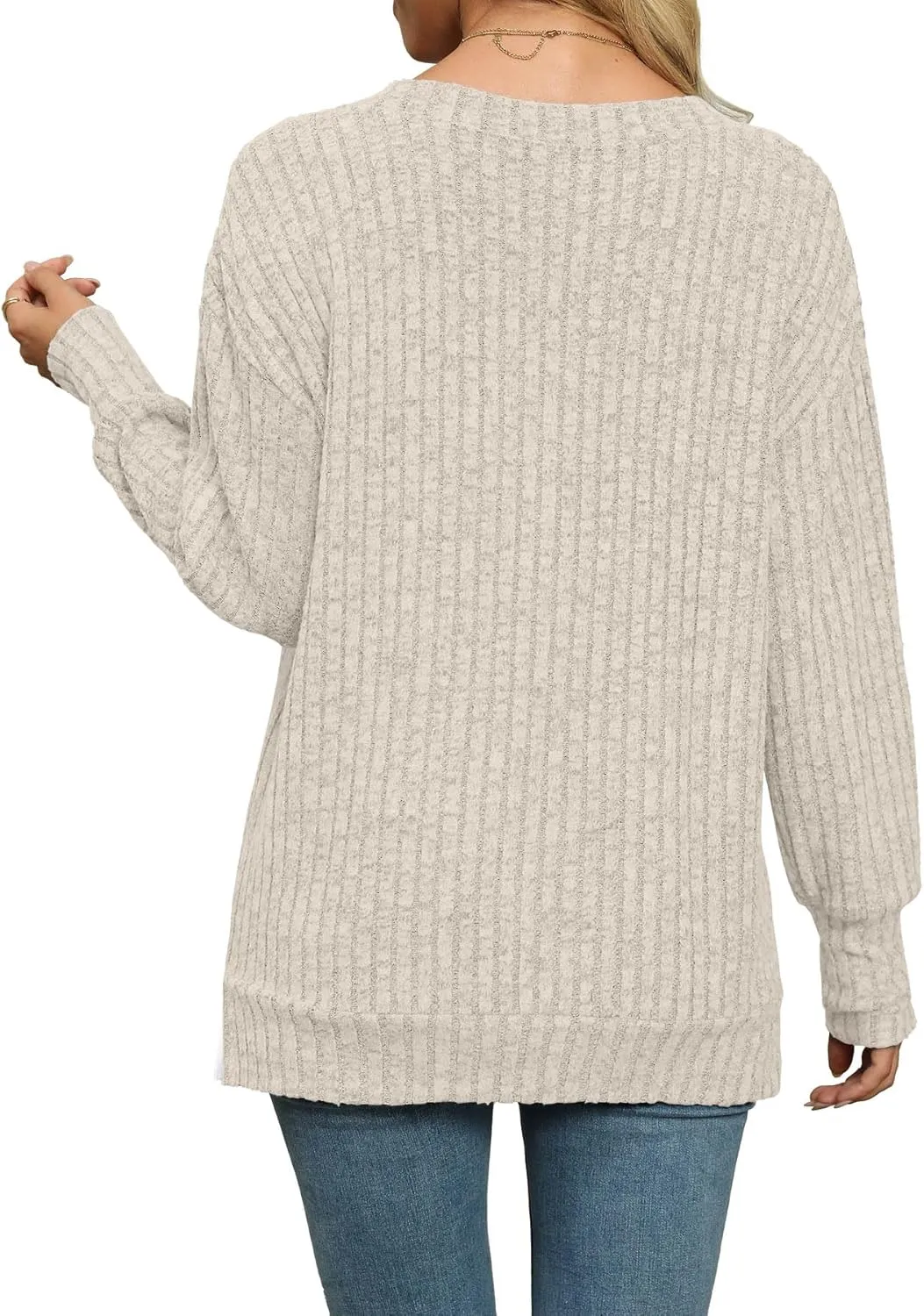 Womens Sweaters V Neck Long Sleeve Shirts Loose Casual Fall Fashion Sweatshirts
