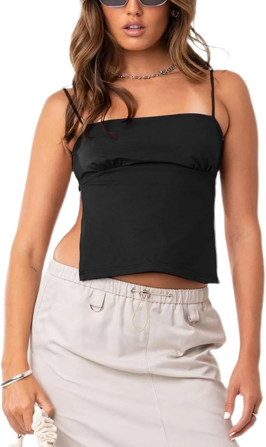 WZTYYDS Women Backless Crop Top Sexy Tie Up Spaghetti Strap Camisole Summer Going Out Tops Cute Mini Lacing Vest