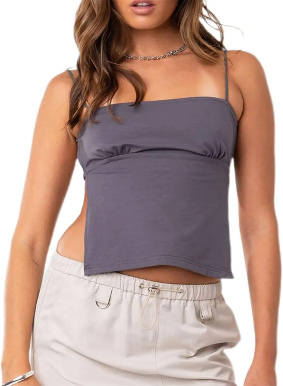 WZTYYDS Women Backless Crop Top Sexy Tie Up Spaghetti Strap Camisole Summer Going Out Tops Cute Mini Lacing Vest