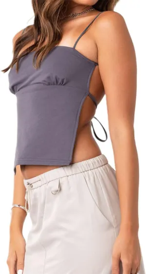 WZTYYDS Women Backless Crop Top Sexy Tie Up Spaghetti Strap Camisole Summer Going Out Tops Cute Mini Lacing Vest