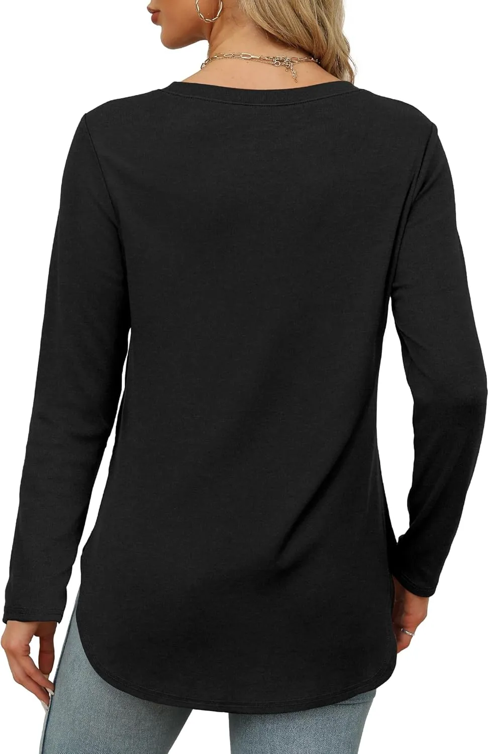 XIEERDUO Womens Long Sleeve Round Neck Shirts Side Split Basic Loose Tunic Tops Casual 2025